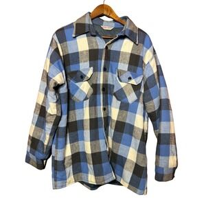 Wear Guard Men NA Blue Plaid Flannel Lined Pocket Tee Shirt Jacket Workwear